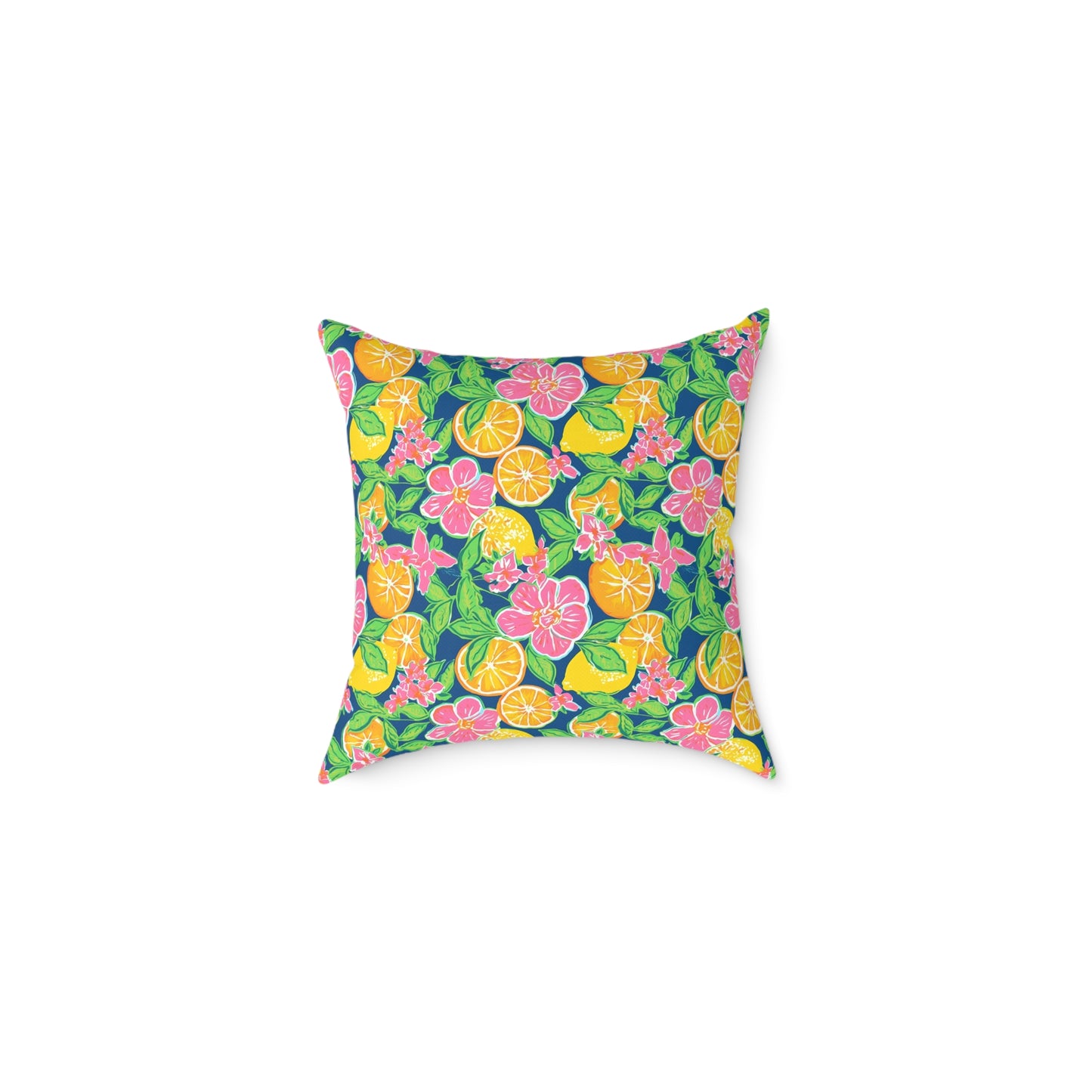 Citrus Blossom Square Pillow — Bright Tropical Floral Throw Cushion