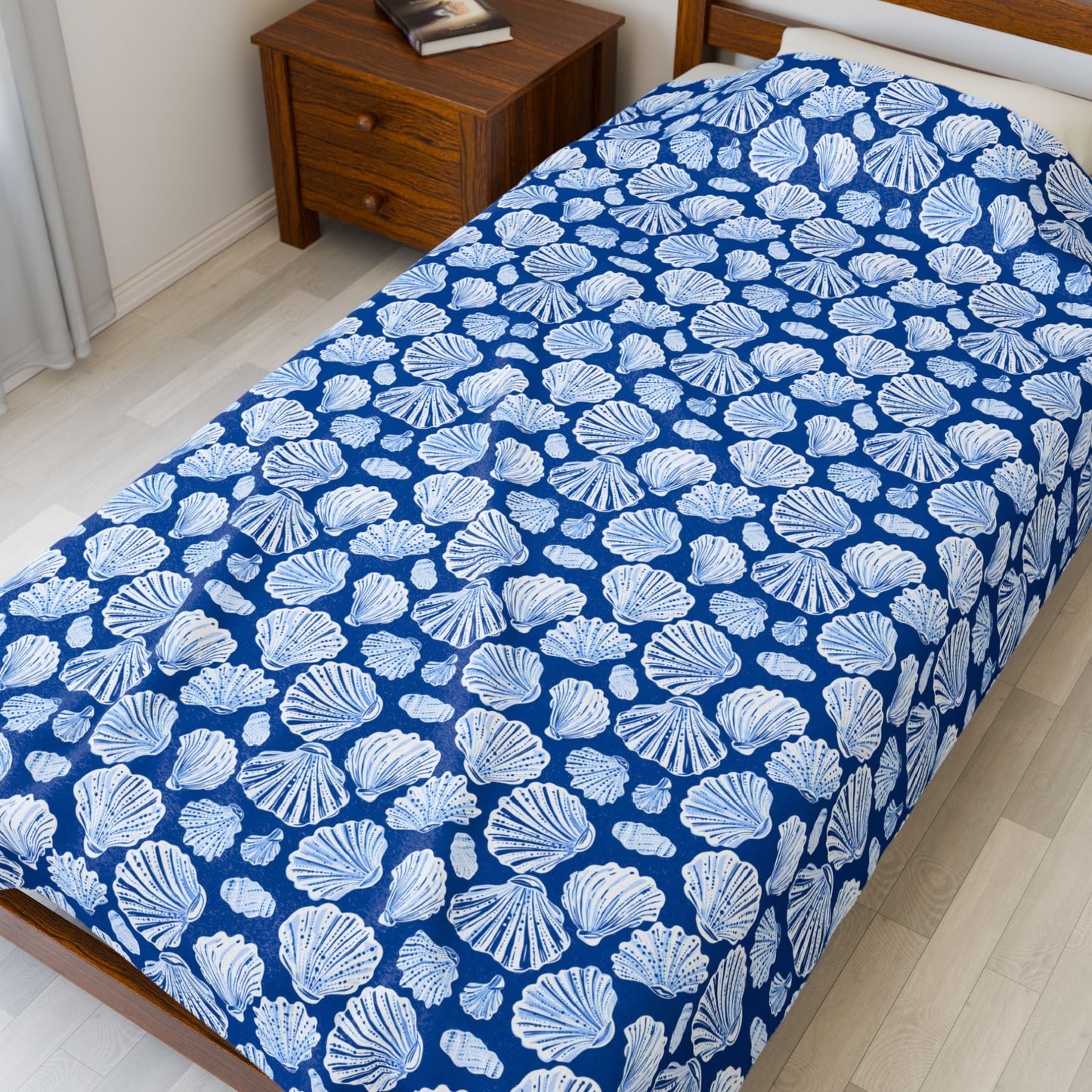 Seashell Blue Velveteen Plush Blanket — Coastal Nautical Throw