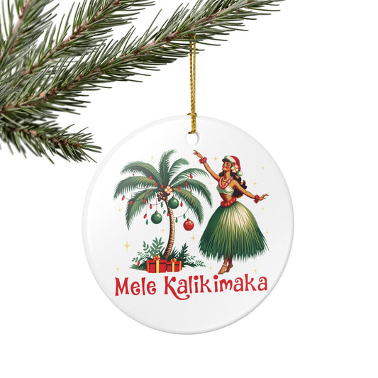 Mele Kalikimaka Ceramic Ornament — Hawaiian Hula Girl Christmas Holiday Decoration