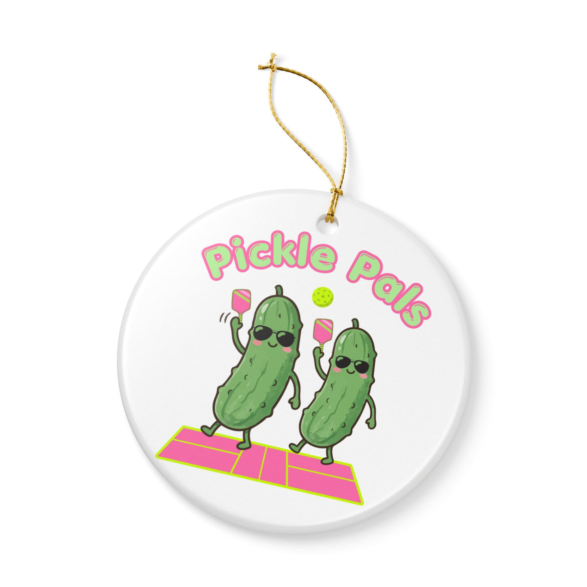 Pickle Pals Ceramic Ornament — Cute Pickleball Friends,  Pickle Holiday Decoration
