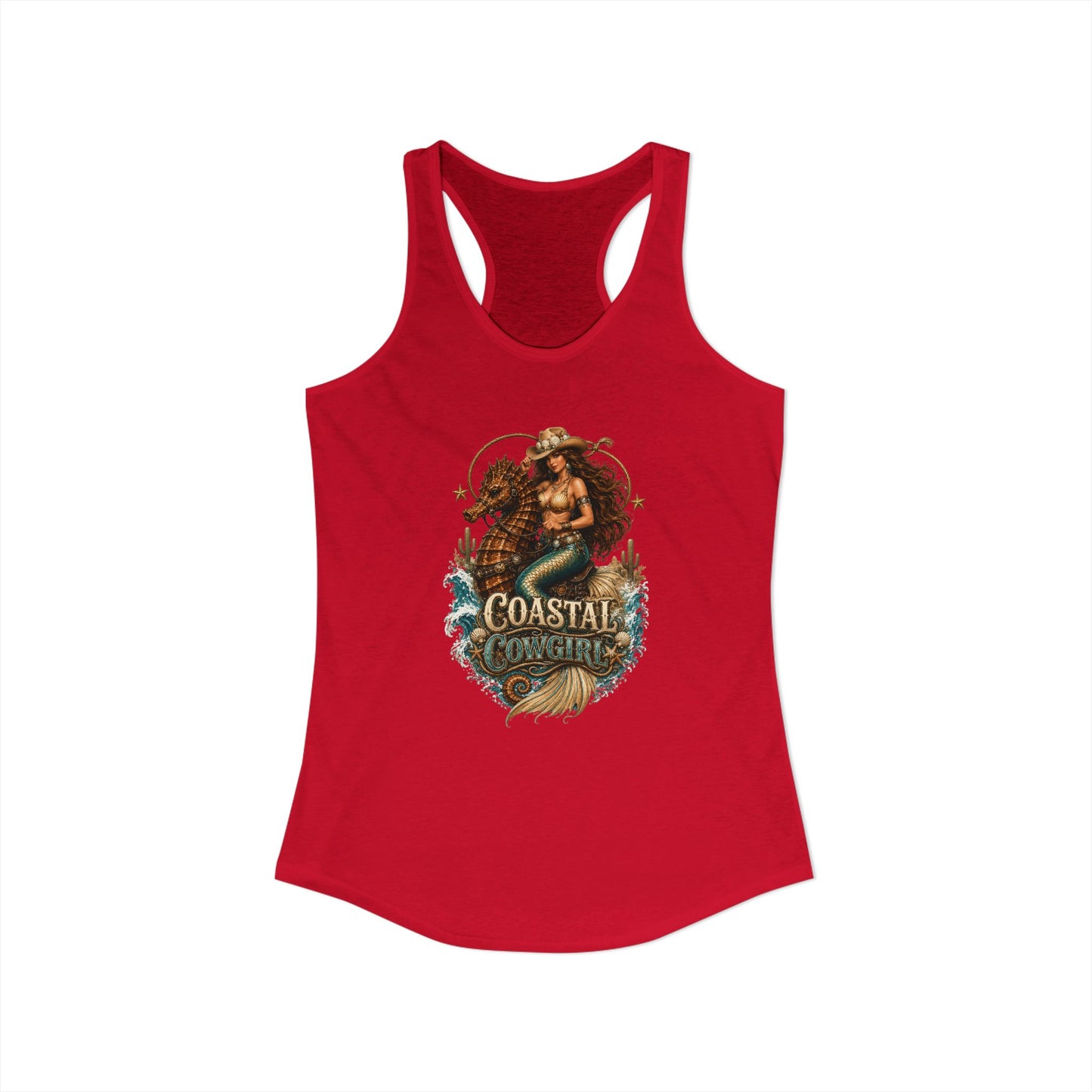 Coastal Cowgirl Seahorse Print Women's Racerback Tank Top