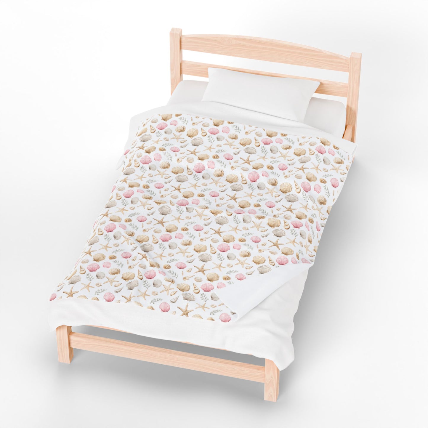 Seashell & Starfish Velveteen Plush Blanket — Coastal Beach Pattern