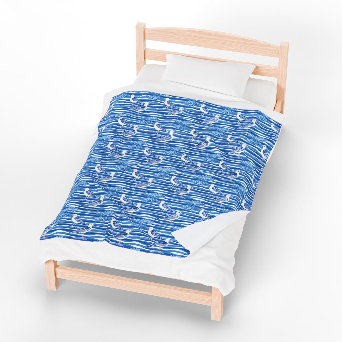 Blue Seagull Velveteen Plush Blanket – Coastal Nautical Throw