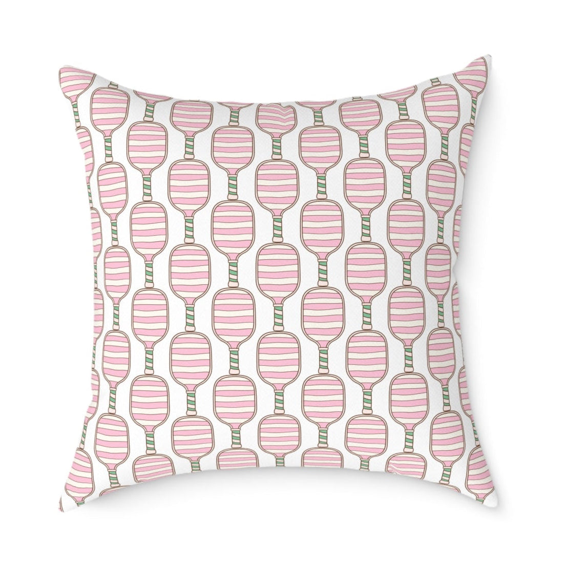 Pink Pickleball Preppy Pattern Pillow — Decorative Square Throw Pillow