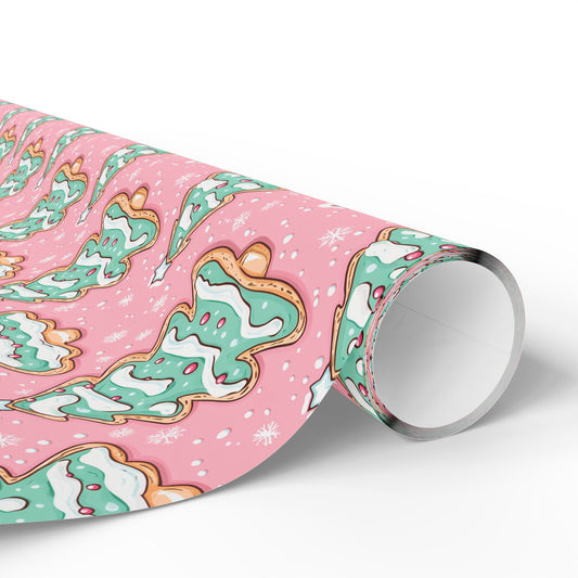 Christmas Tree Cookie Pink and Mint Green Wrapping Paper Roll — Cute Pastel Holiday Gift Wrap