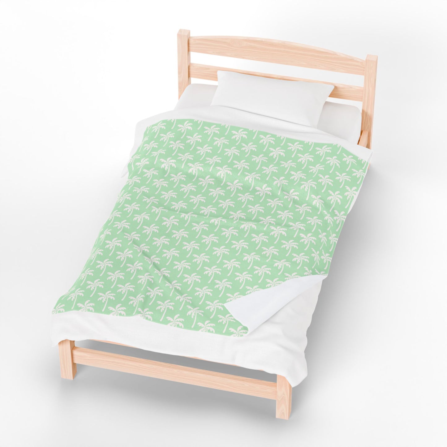 Velveteen Plush Blanket — Mint Palm Tree Pattern Cozy Throw