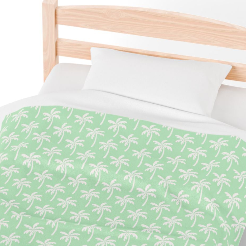 Velveteen Plush Blanket — Mint Palm Tree Pattern Cozy Throw