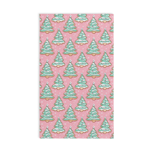 Christmas Tree Pattern Hand Towel — Pink Holiday Kitchen & Bath Decor