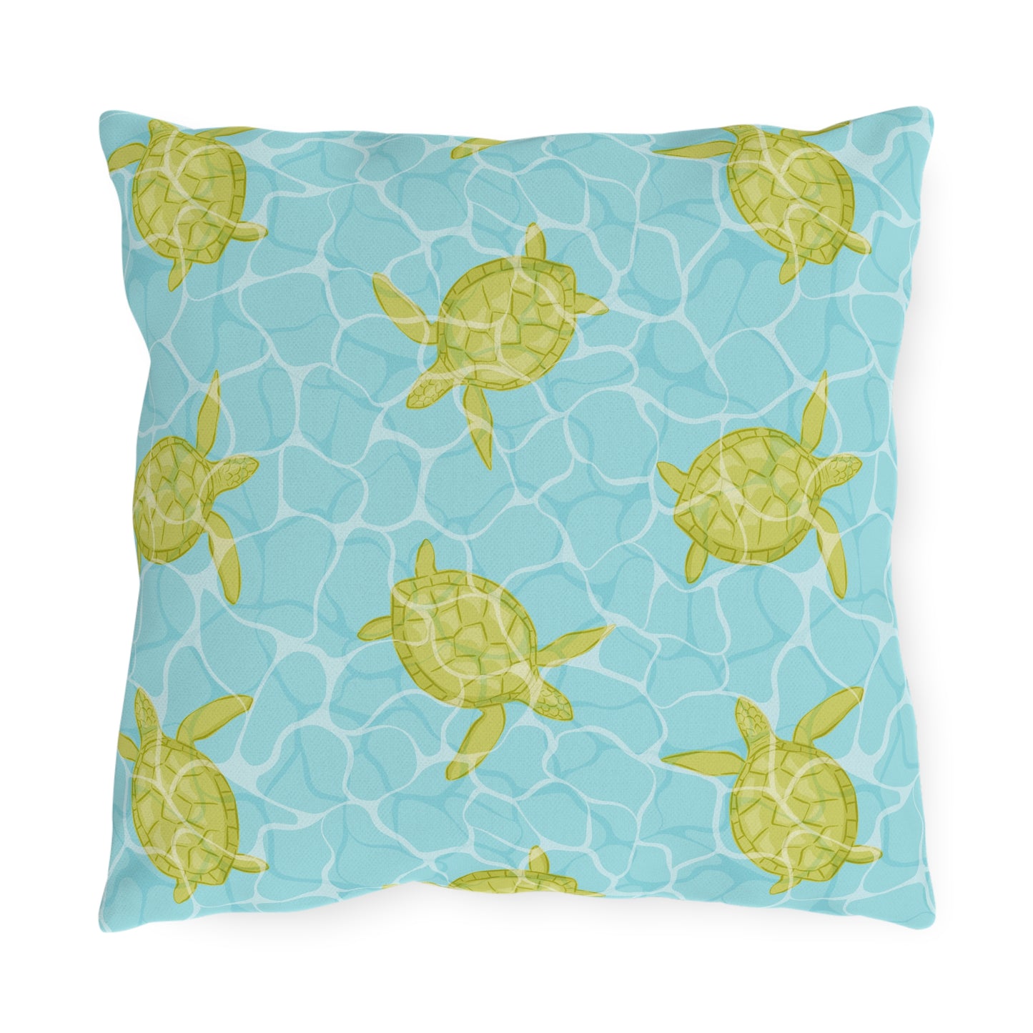 Sea Turtle Pool-Print Outdoor Pillow — Coastal Beach Patio Cushion