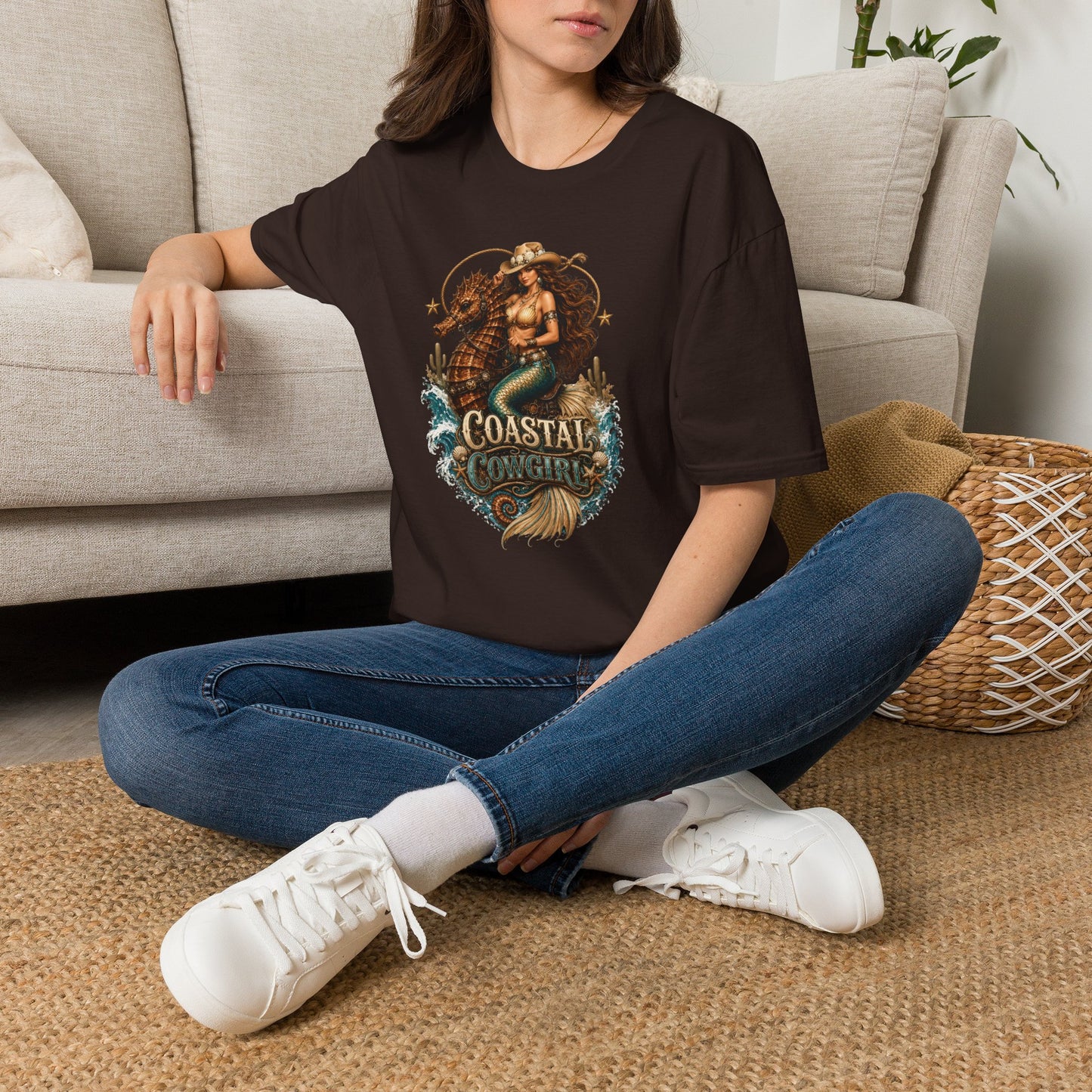 Coastal Cowgirl Mermaid T-Shirt — Western Beach Sea Horse Graphic Tee
