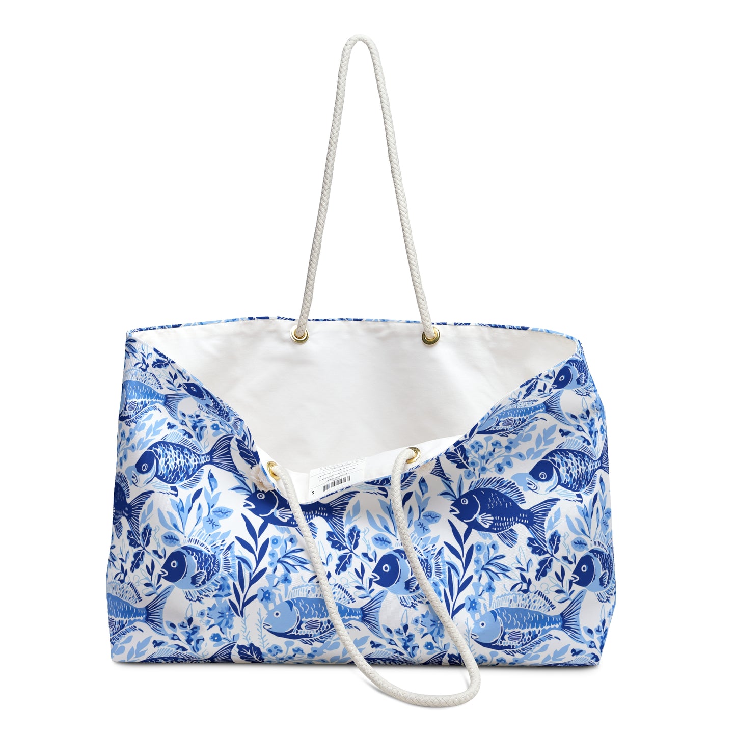 Fish Pattern Weekender Bag — Blue Nautical Overnight Tote