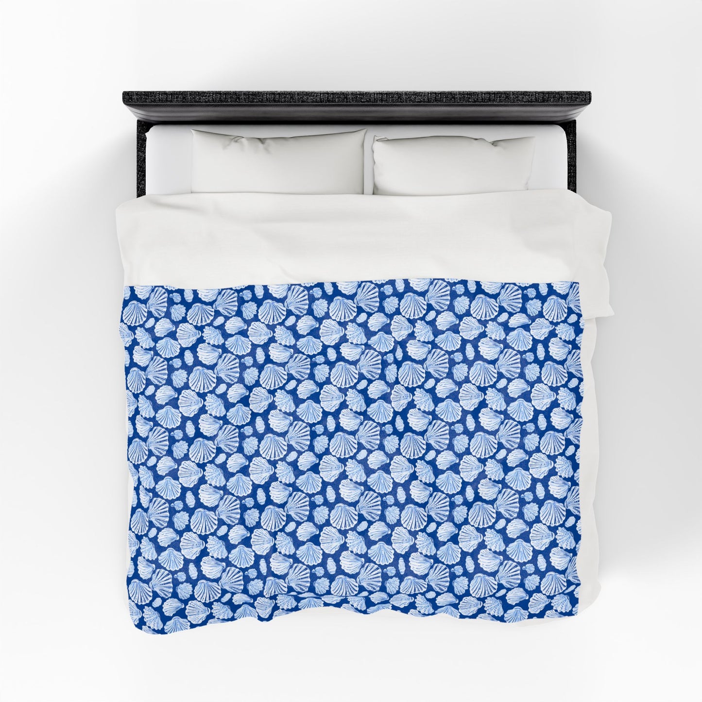Seashell Blue Velveteen Plush Blanket — Coastal Nautical Throw