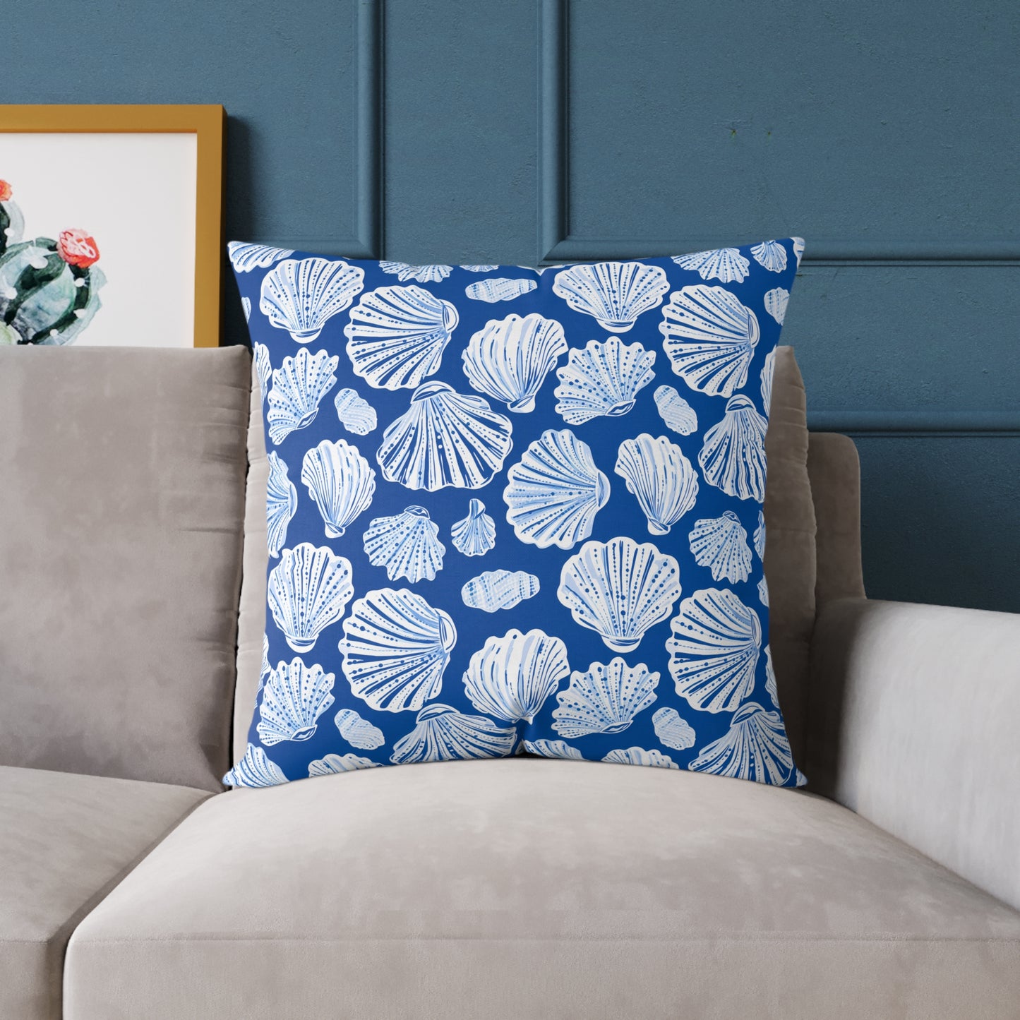 Nautical Blue Shell Pattern Square Throw Pillow