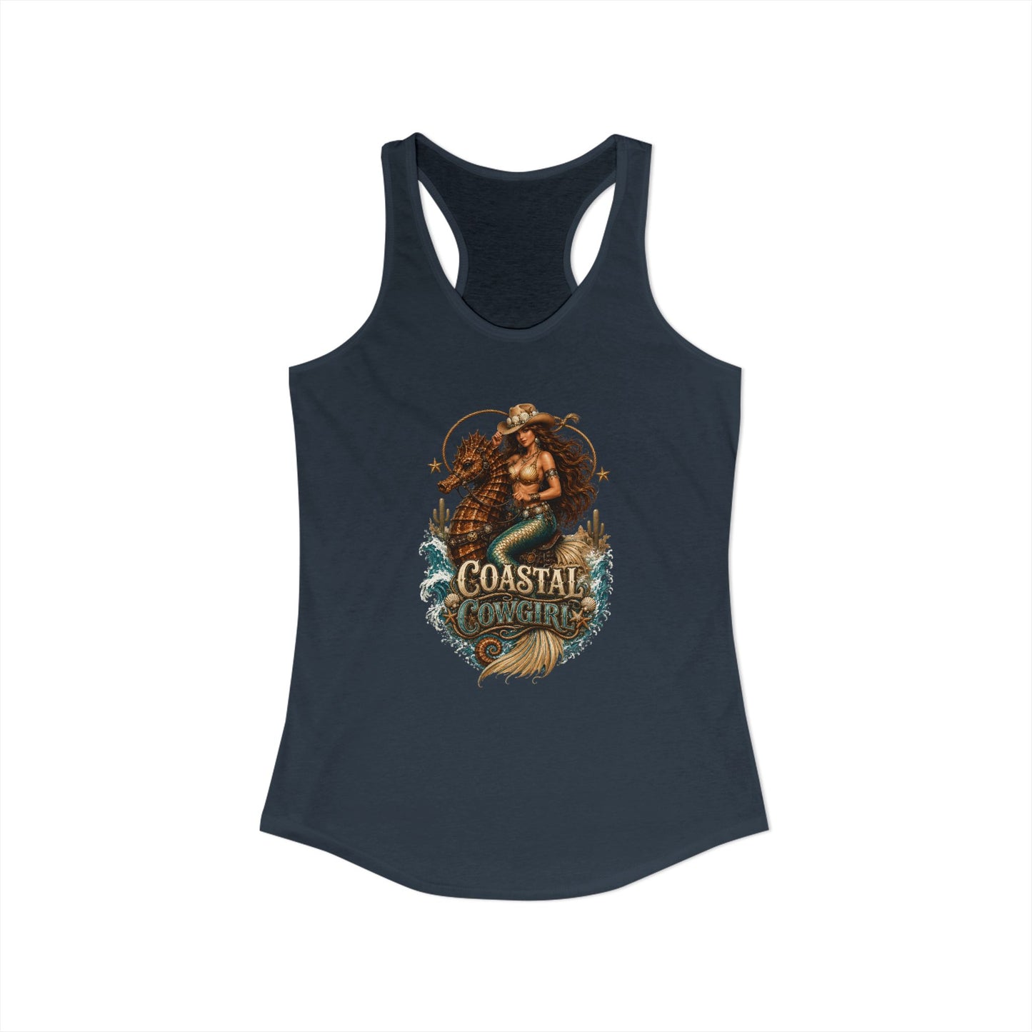 Coastal Cowgirl Seahorse Print Women's Racerback Tank Top