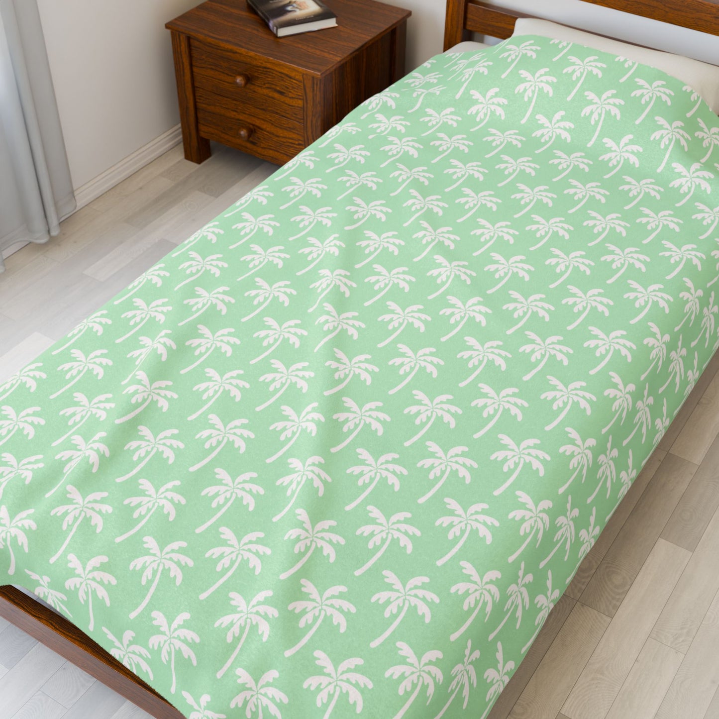 Velveteen Plush Blanket — Mint Palm Tree Pattern Cozy Throw