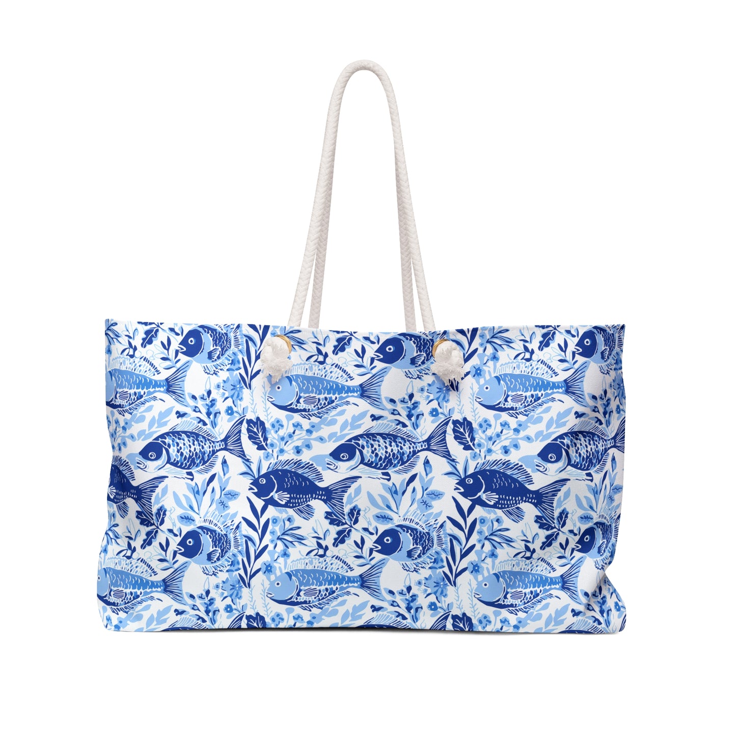 Fish Pattern Weekender Bag — Blue Nautical Overnight Tote