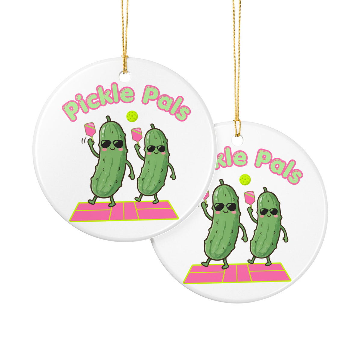 Pickle Pals Ceramic Ornament — Cute Pickleball Friends,  Pickle Holiday Decoration