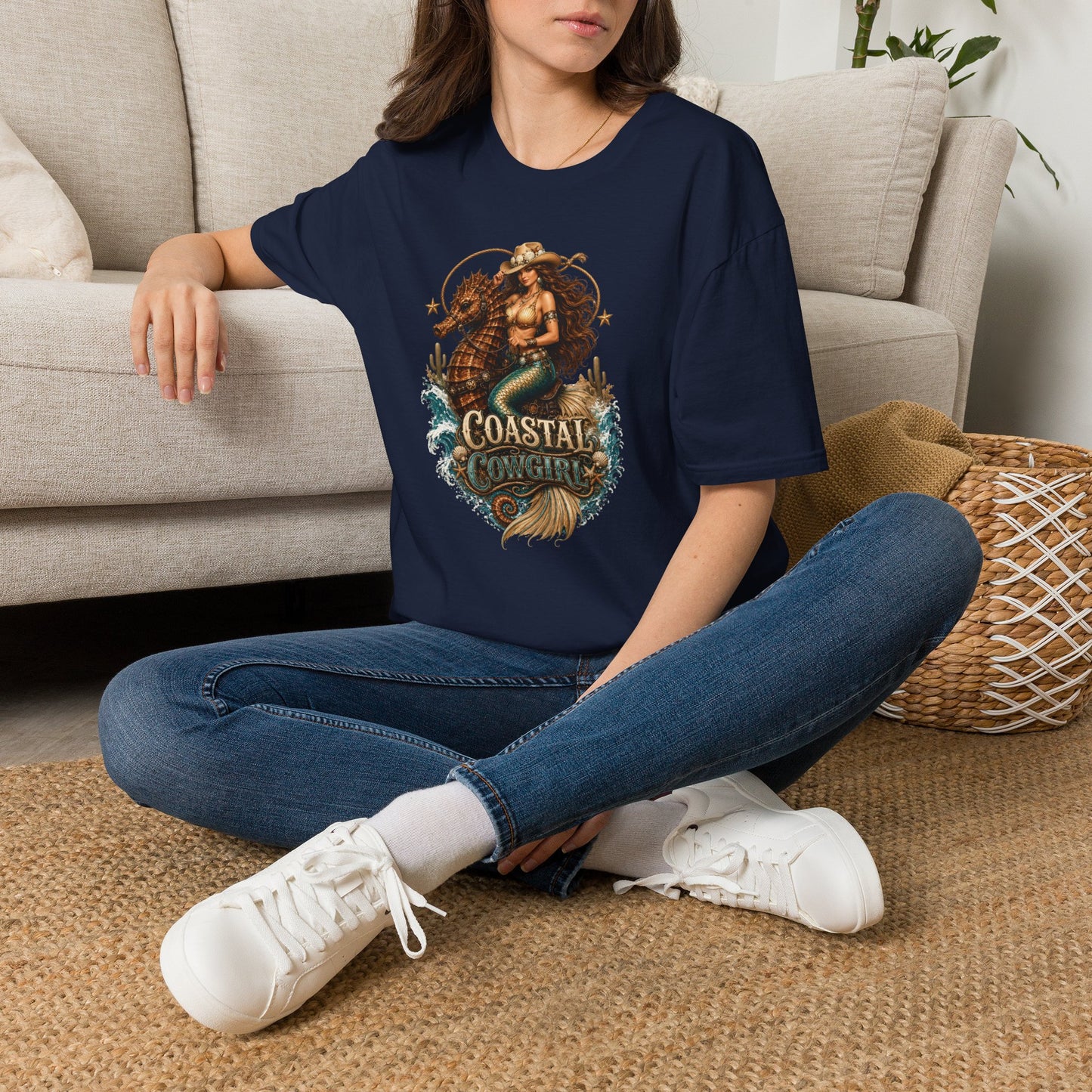 Coastal Cowgirl Mermaid T-Shirt — Western Beach Sea Horse Graphic Tee