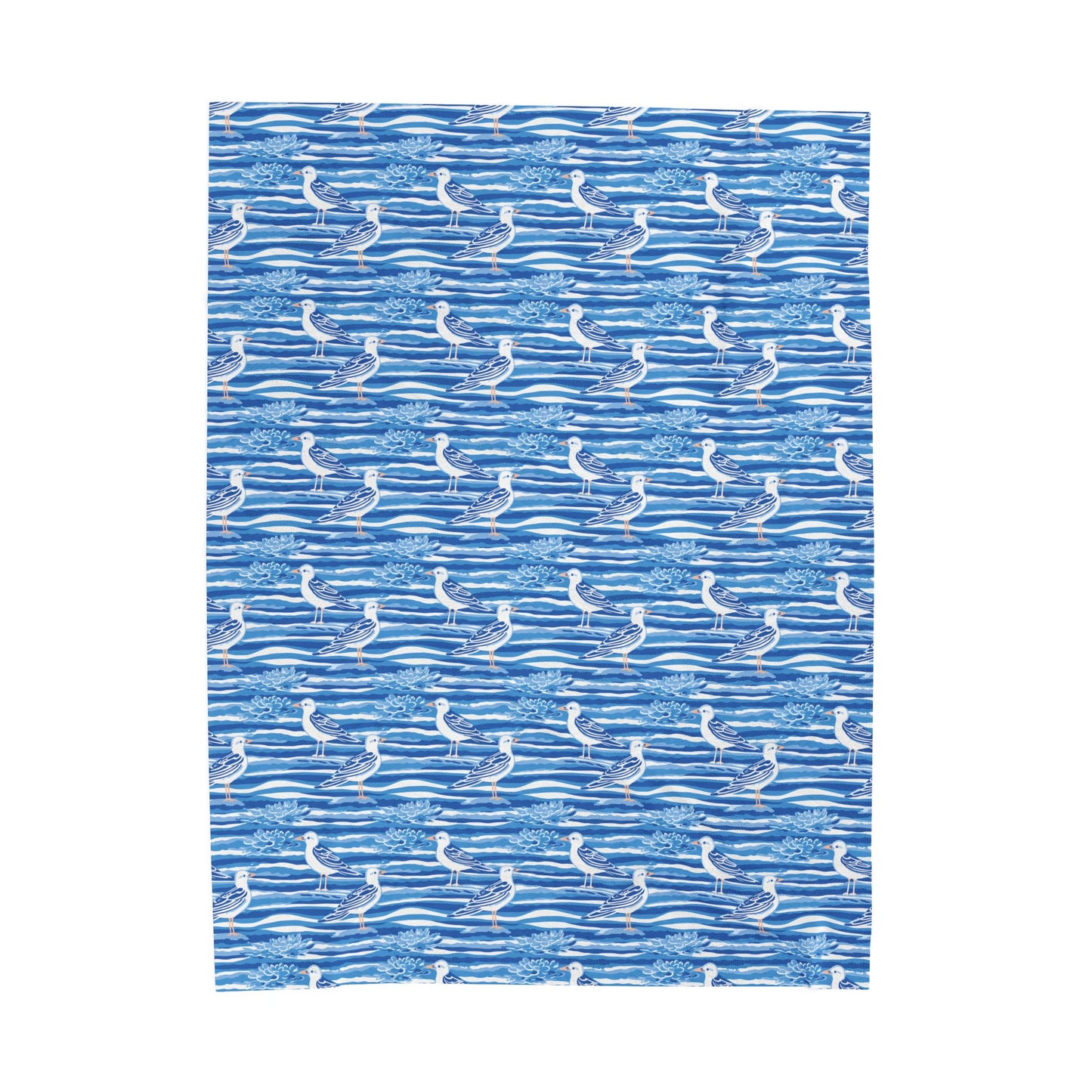 Blue Seagull Velveteen Plush Blanket – Coastal Nautical Throw