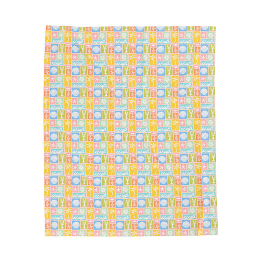 Sea Side Surf Print Velveteen Plush Blanket — Soft Throw