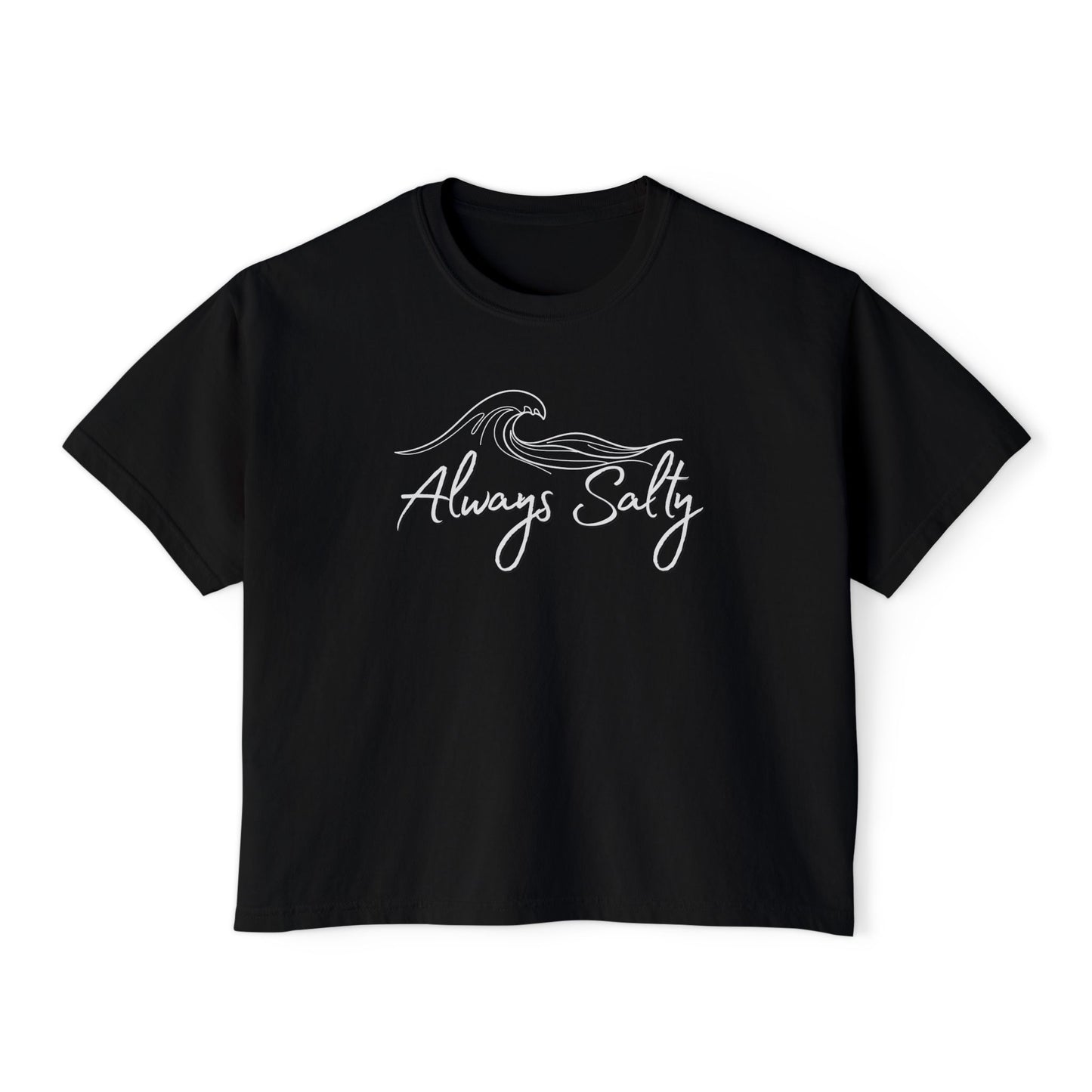 Women's Tee — "Always Salty" Wave Graphic Boxy Crop T-Shirt