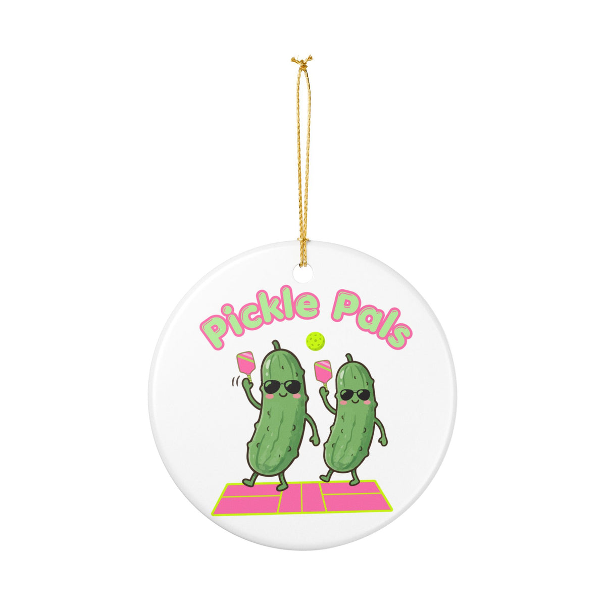 Pickle Pals Ceramic Ornament — Cute Pickleball Friends,  Pickle Holiday Decoration