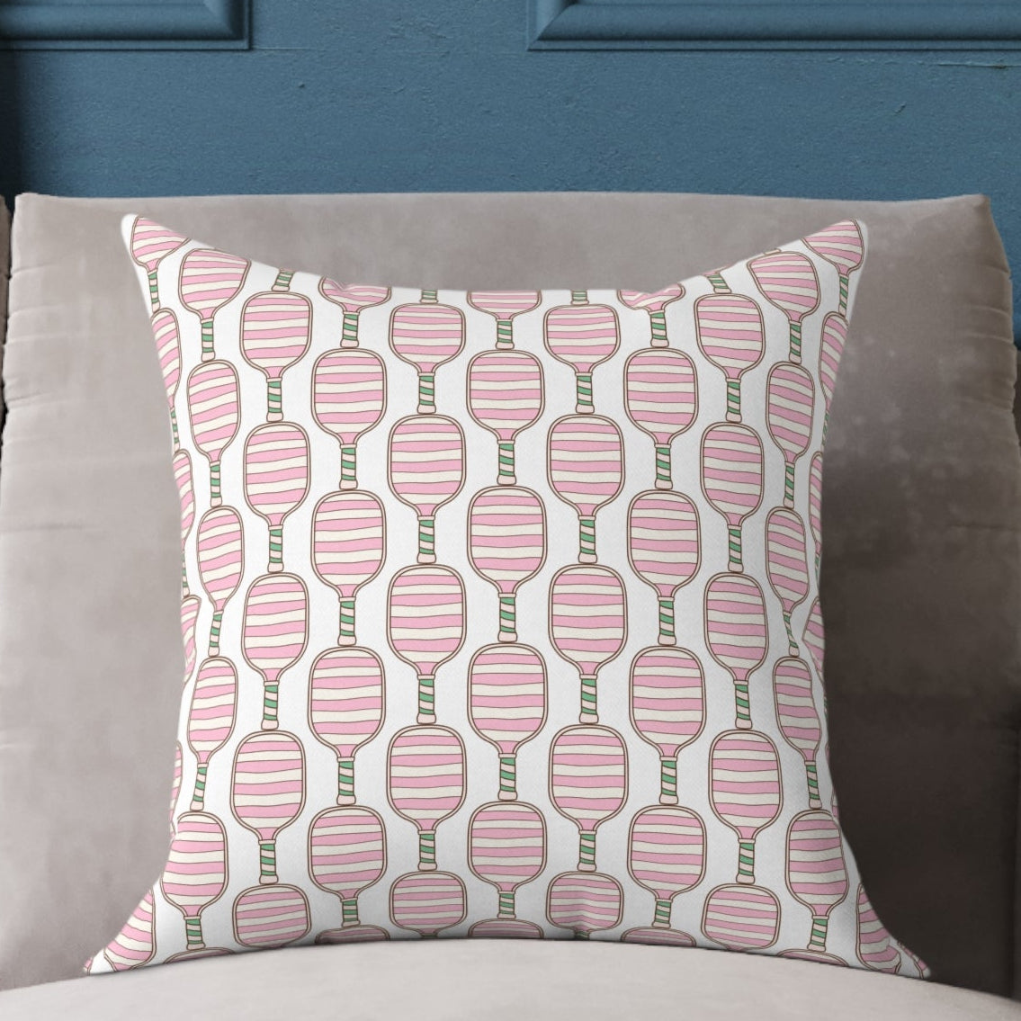 Pink Pickleball Preppy Pattern Pillow — Decorative Square Throw Pillow