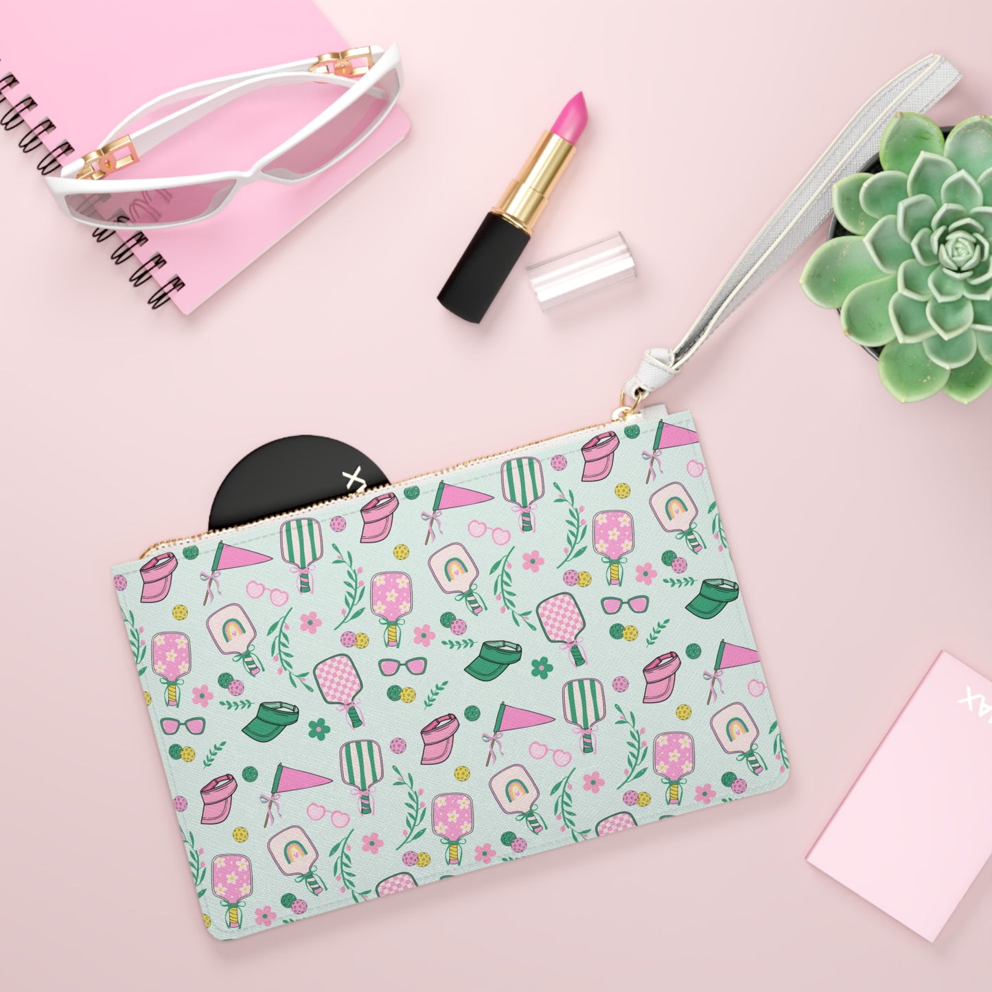 Pickleball Pattern Clutch Bag — Cute Pastel Dessert Wristlet
