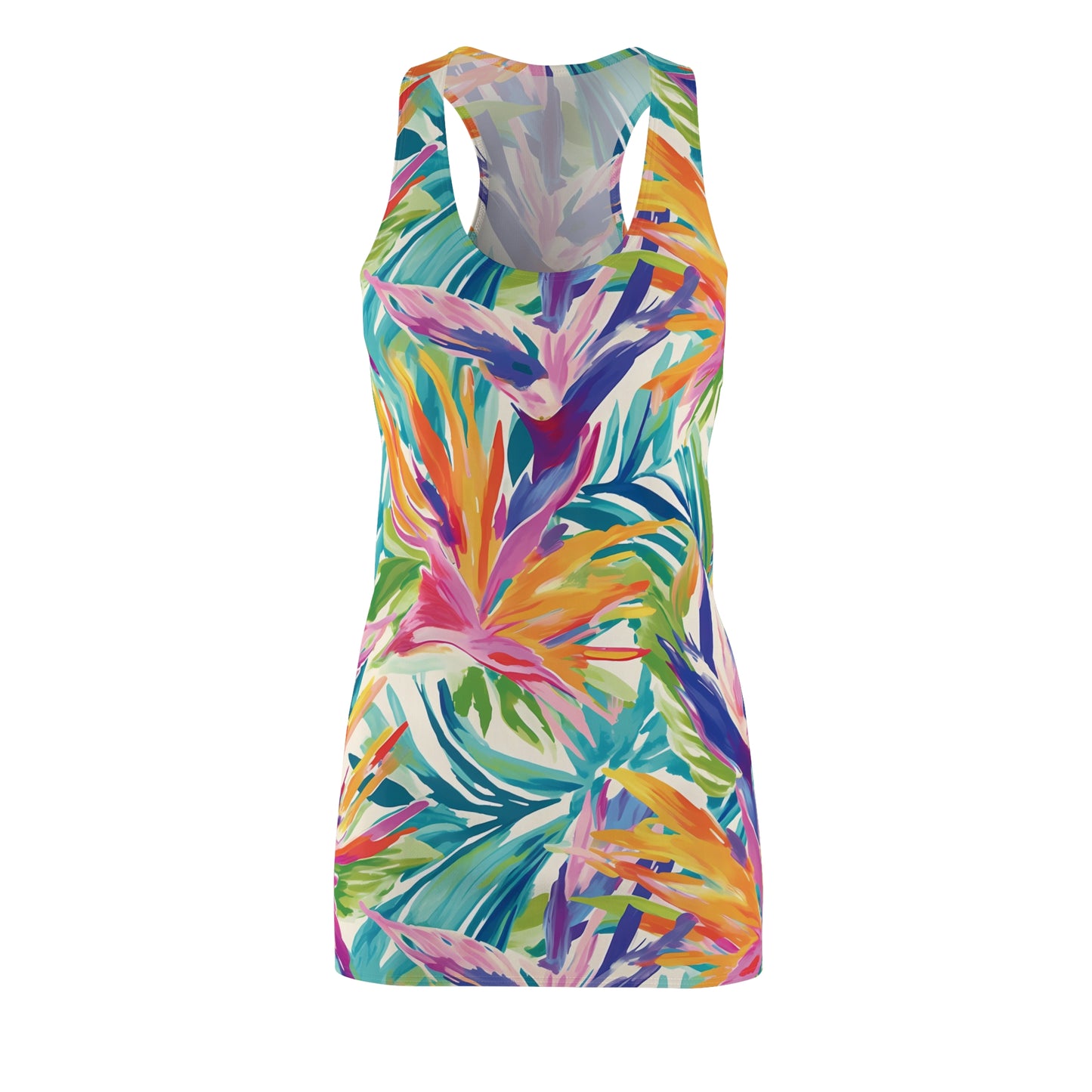 Women’s Tropical Floral Birds of Paradise Racerback Summer Dress