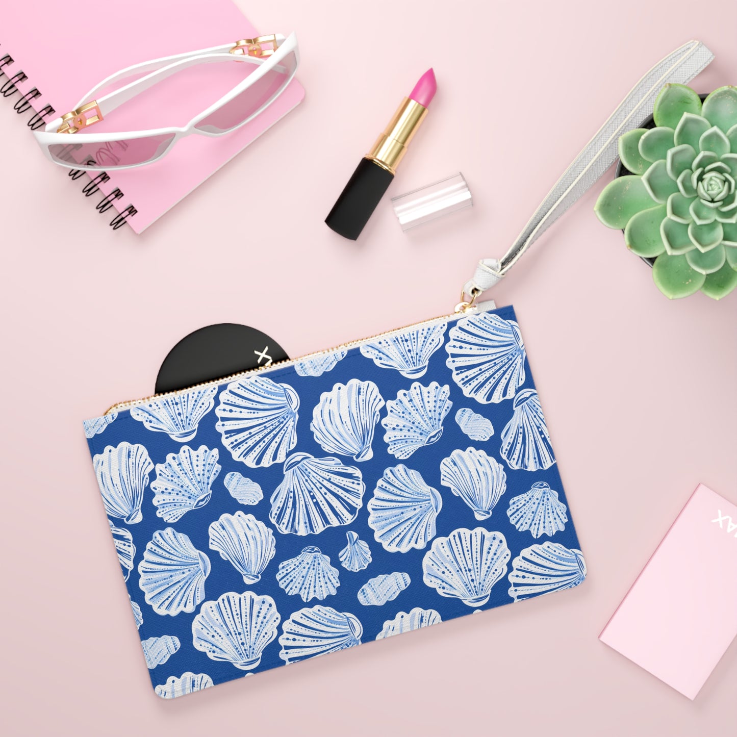 Seashell Pattern Clutch Bag — Nautical Blue Beach Wristlet