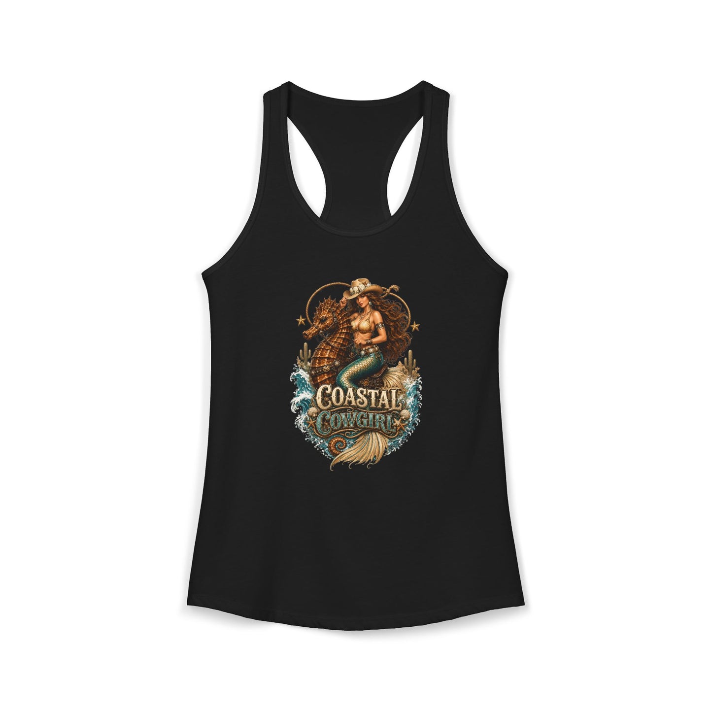 Coastal Cowgirl Seahorse Print Women's Racerback Tank Top