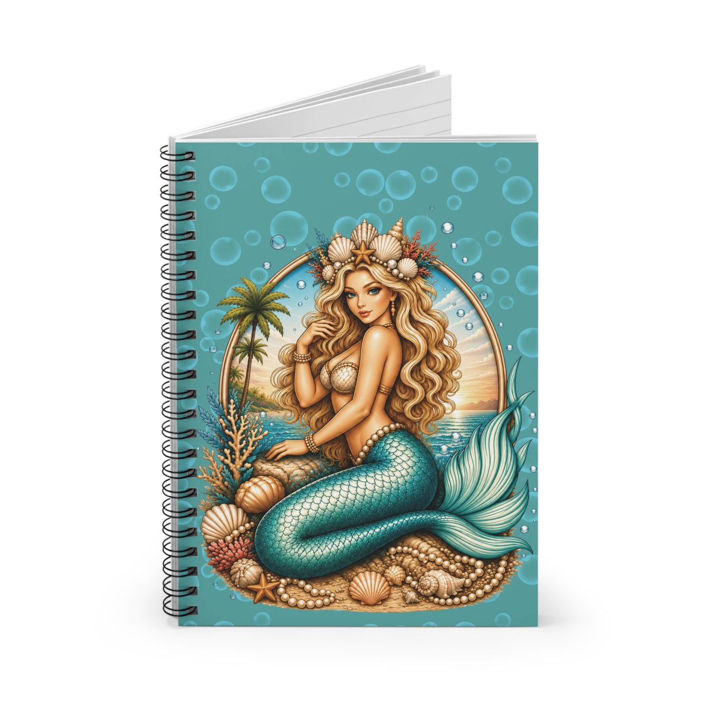 Mermaid Witch Spiral Notebook — Ruled Journal with Red-Haired Siren Design