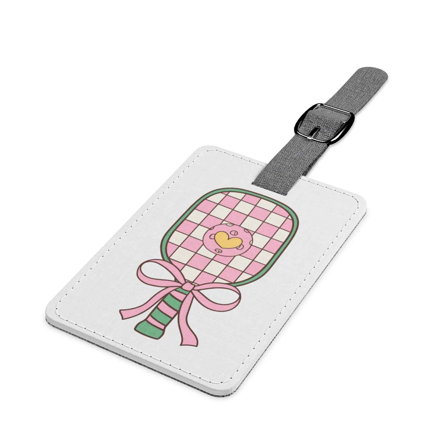 Cute Pink Pickleball Checkered Luggage Tag — Heart Dink Design Travel ID