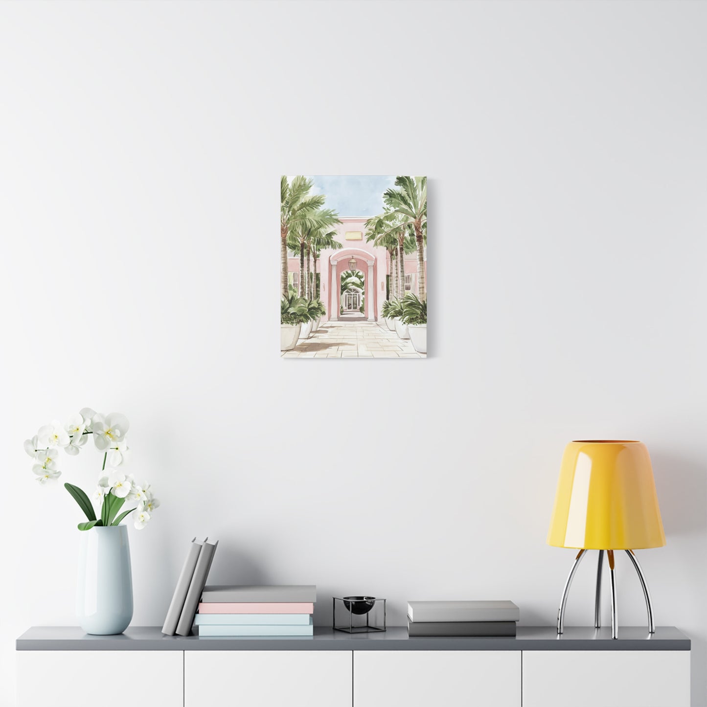 Tropical Pink Archway Canvas Wall Art — Coastal Palm Palmistry Matte Stretched Print