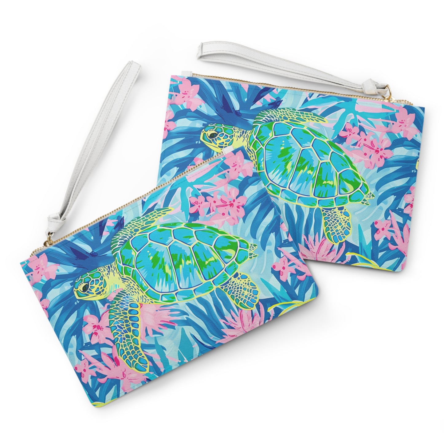 Sea Turtle Floral Clutch — Tropical Beach Wristlet Purse
