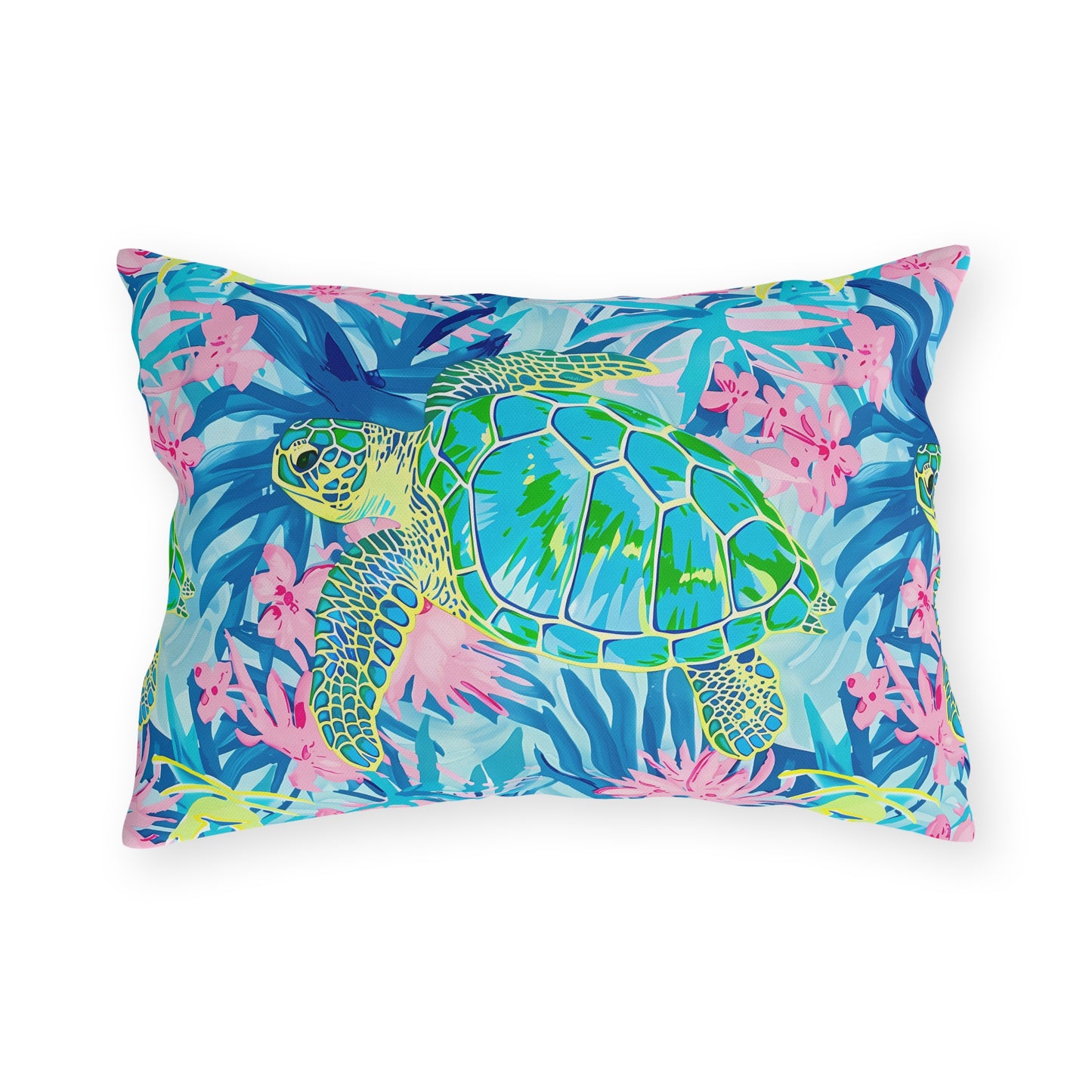 Sea Turtle Tropical Outdoor Pillow — Vibrant Coastal Patio Throw