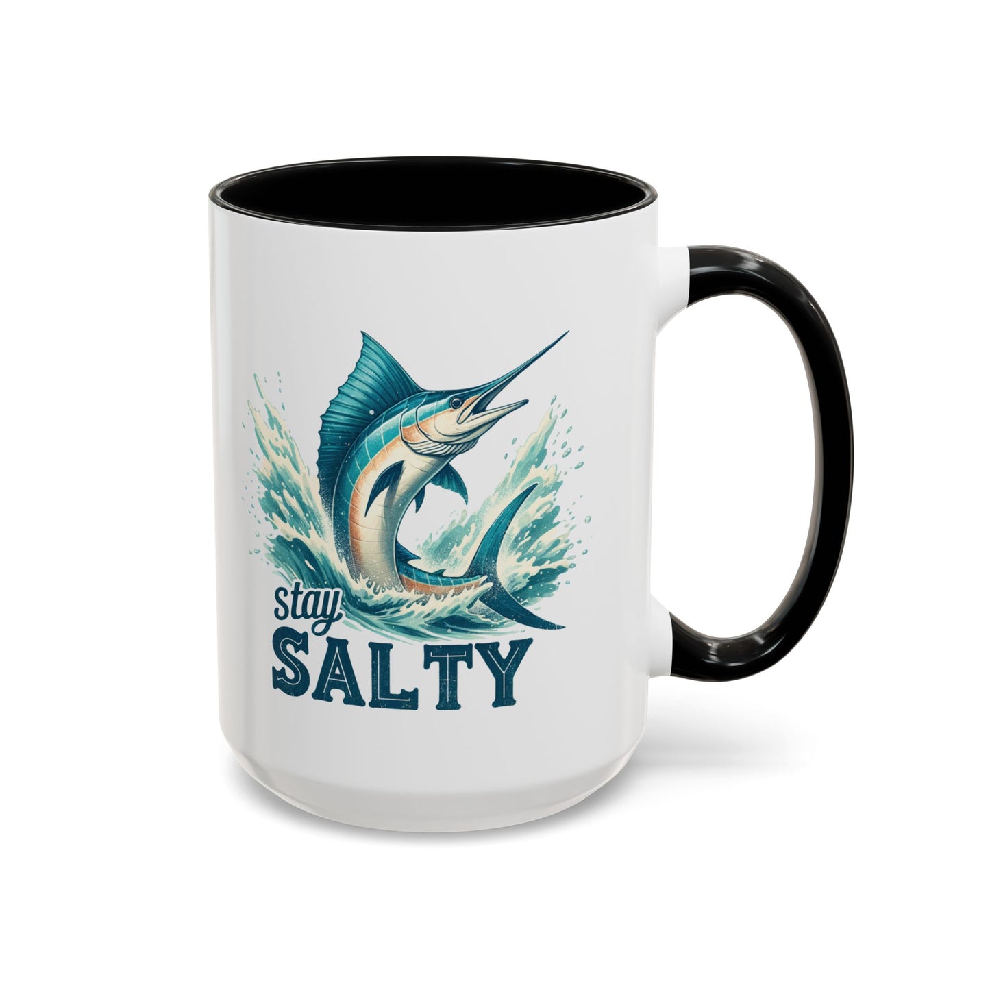 Stay Salty Swordfish Ceramic Coffee Mug 15oz, Fishing, Fisherman Mug Cup