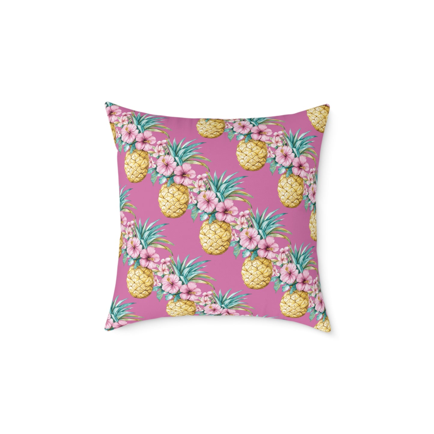 Pineapple Hibiscus Square Pillow — Tropical Floral Decorative Throw Pillow
