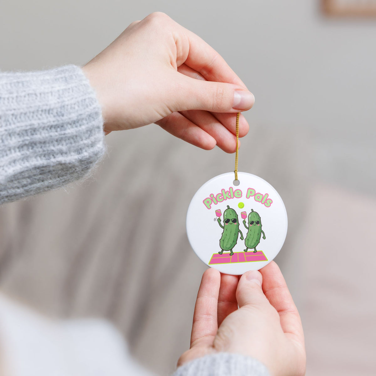 Pickle Pals Ceramic Ornament — Cute Pickleball Friends,  Pickle Holiday Decoration