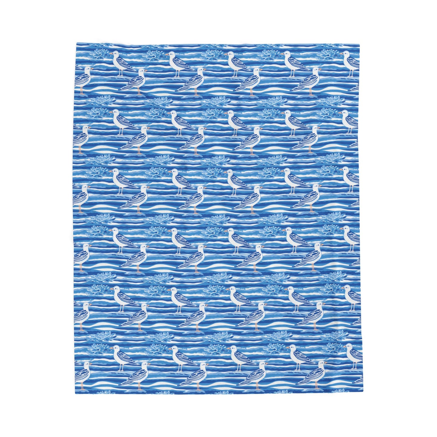 Blue Seagull Velveteen Plush Blanket – Coastal Nautical Throw