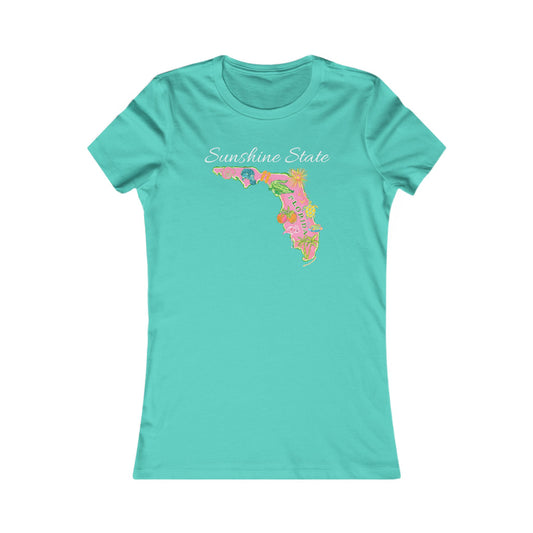Florida Floral Map Women's Tee — "Sunshine State" Tropical Graphic Shirt