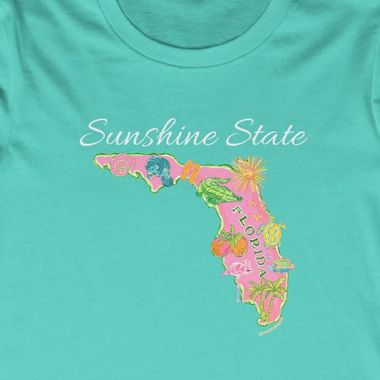 Florida Floral Map Women's Tee — "Sunshine State" Tropical Graphic Shirt