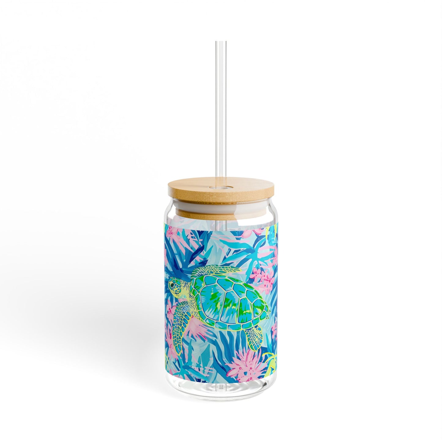 Eco-Friendly Summer Drinkware, Tropical Sipper Glass, 16oz | Sea Turtle Design, Party Accessory, Gift for Ocean Lovers