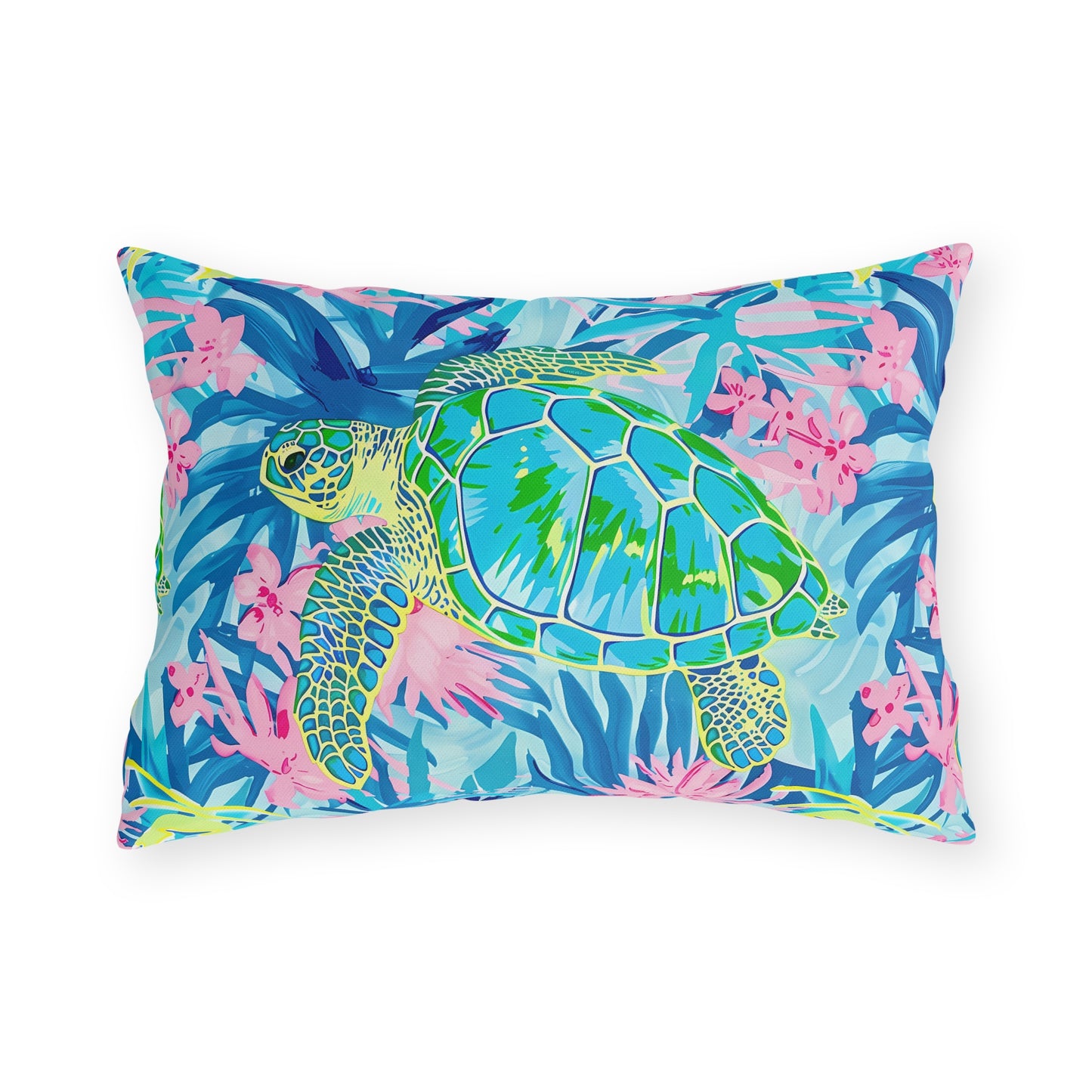Sea Turtle Tropical Outdoor Pillow — Vibrant Coastal Patio Throw