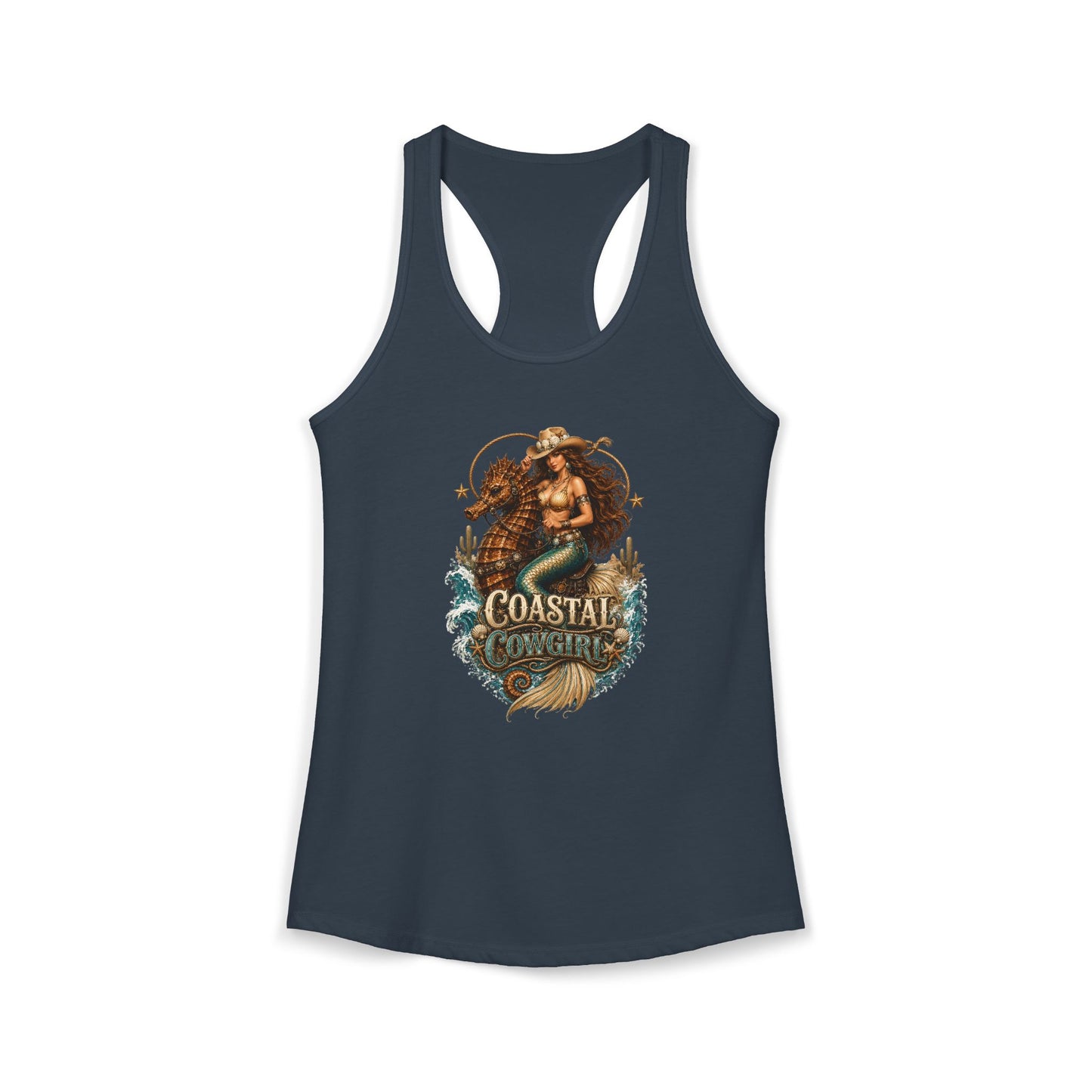 Coastal Cowgirl Seahorse Print Women's Racerback Tank Top
