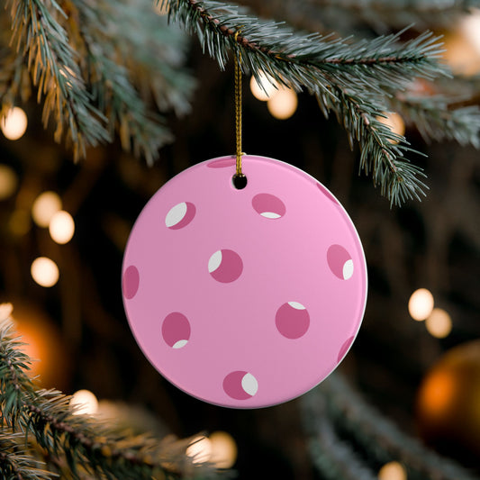 Pink Pickleball Ceramic Ornament — Cute Pickleball Friends Gift, Holiday Christmas Decoration