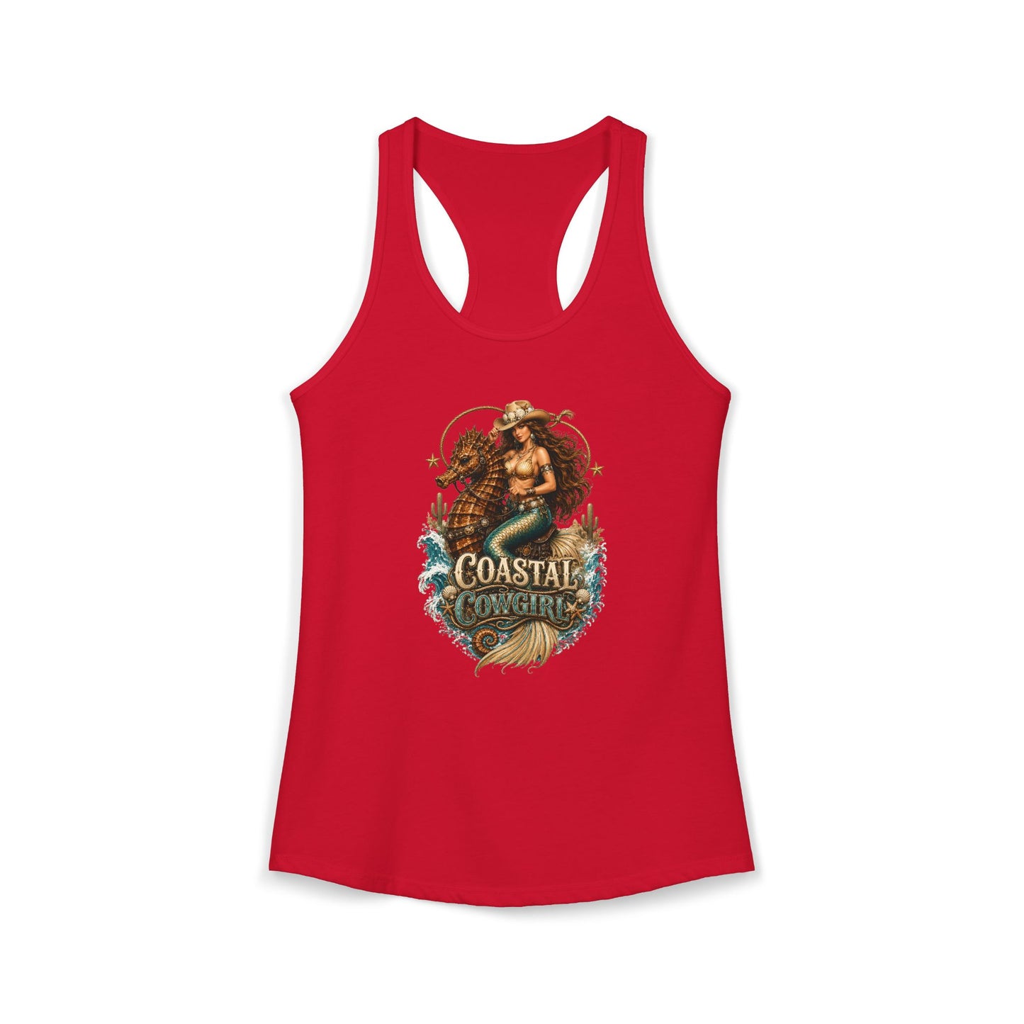 Coastal Cowgirl Seahorse Print Women's Racerback Tank Top