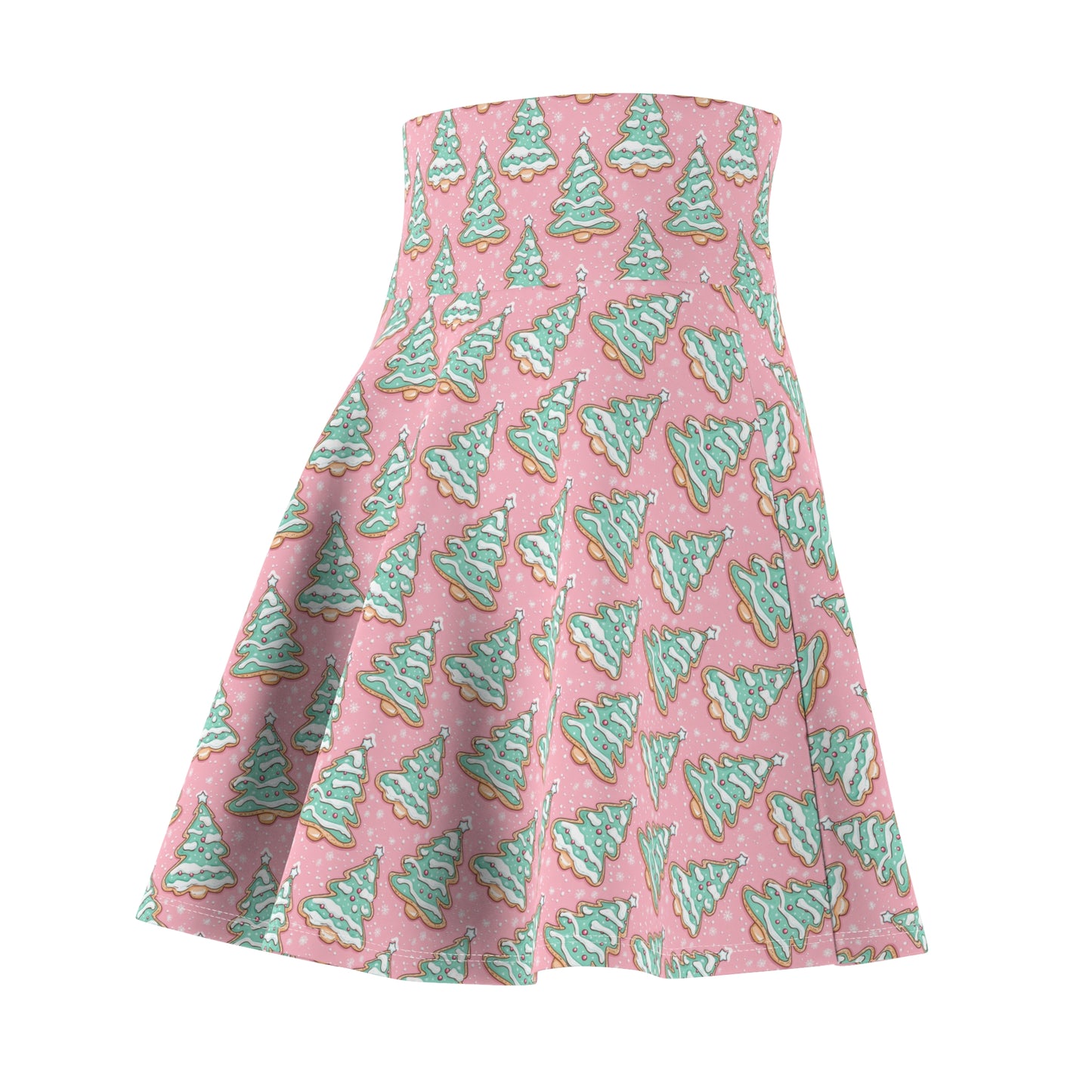 Christmas Cookie Tree Skater Skirt — Pink Holiday AOP Flared Skirt