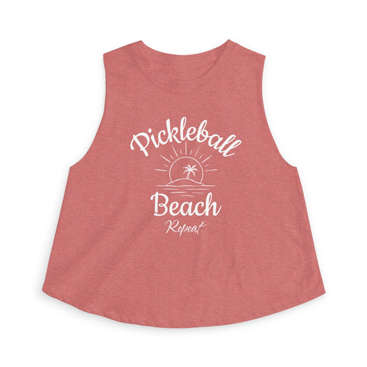 Pickleball Beach Crop Top — "Pickleball Beach Repeat" Women's Sleeveless Tank