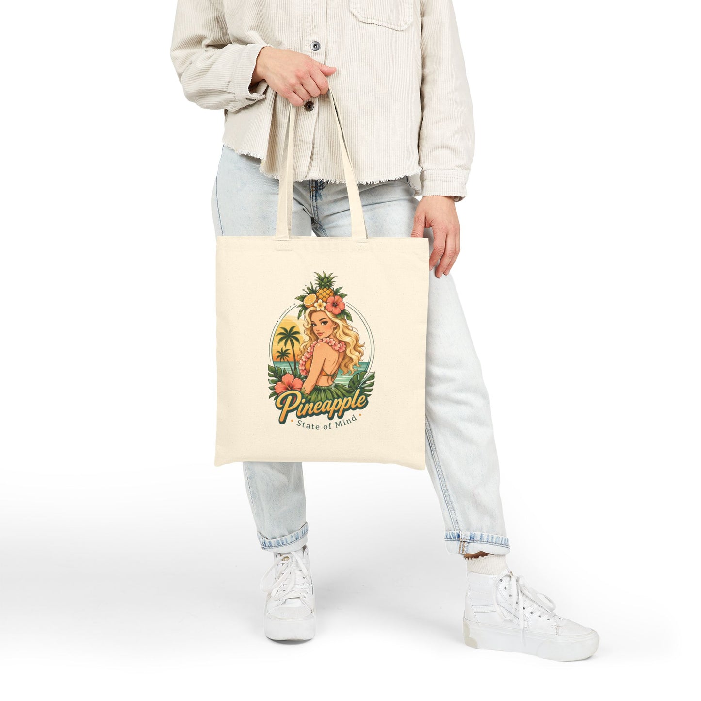 Pineapple Stat of MindvTote Bag — Vintage Pineapple Hula Girl Canvas Tote Bag